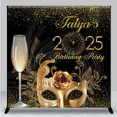 Lofaris Black Gold Mask Masquerade Custom Name Backdrop